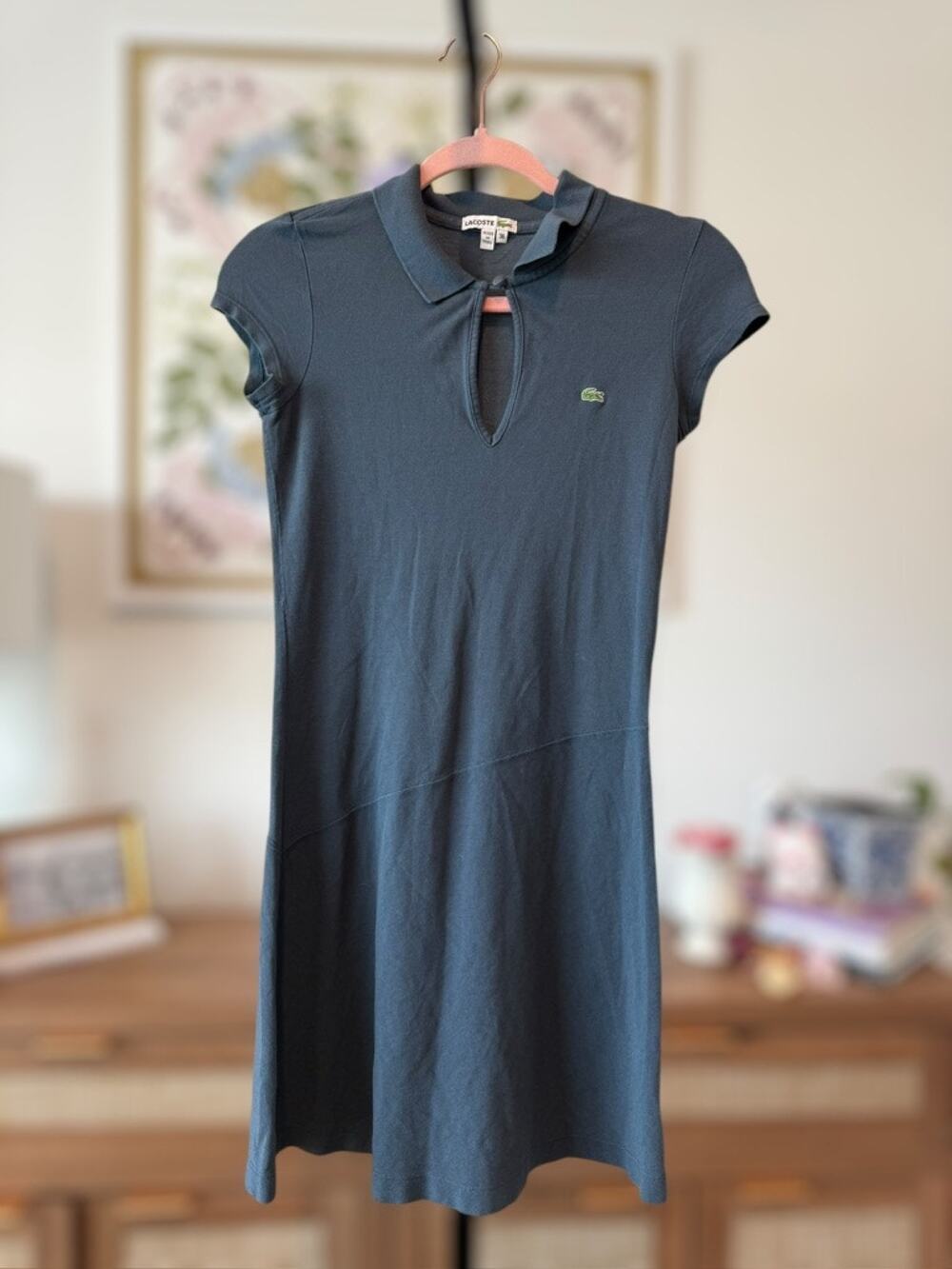 Lacoste Cap Sleeve Keyhole Neck Mini Polo Tennis Dress Blue Women's Size 36
